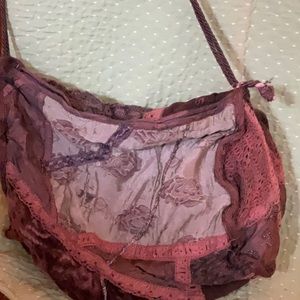 Italian hippie bag with zippered top silk, embossed Fabrics one-of-a-kind